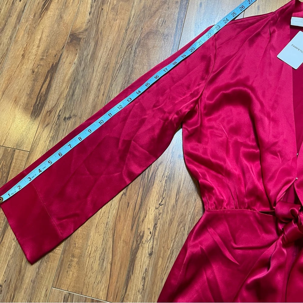 Michelle Mason 100% Silk Kimono Tie Mini Dress in Ruby Red Size 0 - Picture 13 of 16